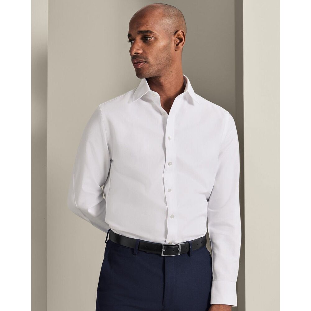 NWT Charles Tyrwhitt Non-Iron Herringbone Shirt White 16 / 35" FOH0006WHT165S